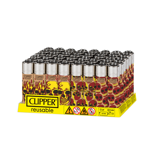 Clipper Lighter - Skull Fire (Tray of 48)