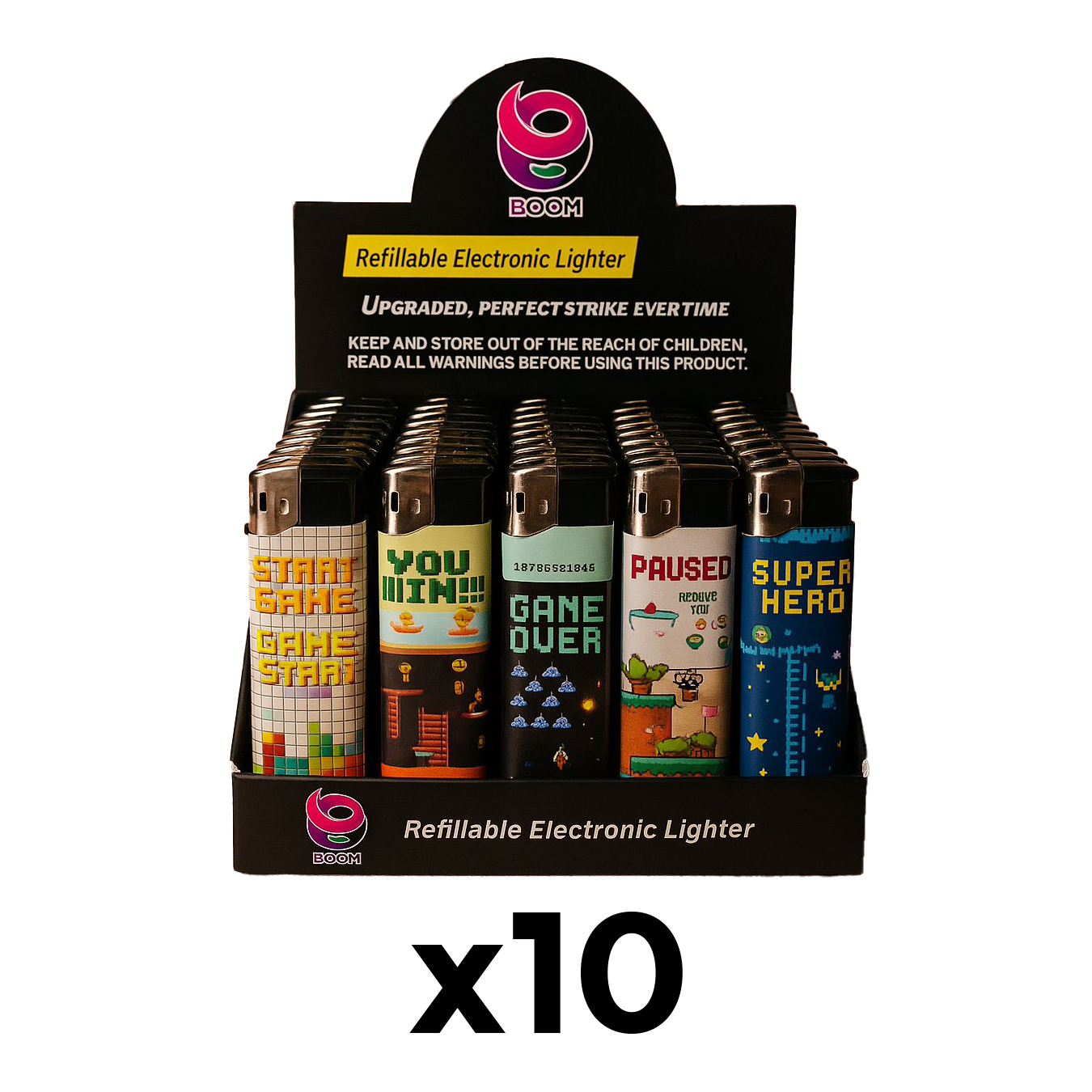 Boom Gas Lighters - Game (50 Pack) - 10 Boxes