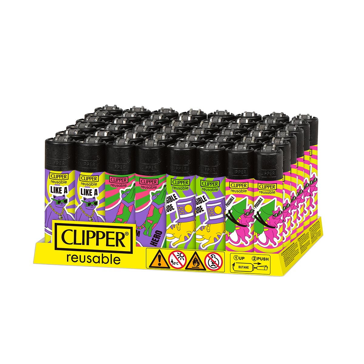 Clipper Lighter - Cat Rules (Tray of 48)
